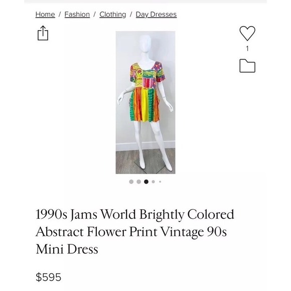 1990s Jams World Brightly Colored Abstract Flower Print Vintage 90s Mini Dress L - Picture 3 of 6